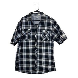 Beyond the Limit 2XL Plaid Button-Up Short Sleeve Shirt, Black/White, Casual